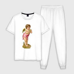 Пижама хлопковая мужская Ангел День влюбленных 14 февраля, цвет: белый