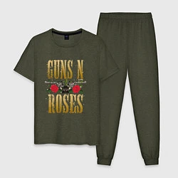 Пижама хлопковая мужская GUNS N ROSES , ГРУППА, цвет: меланж-хаки