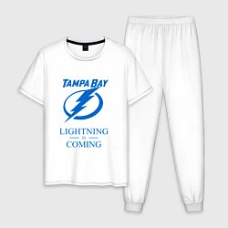 Пижама хлопковая мужская Tampa Bay Lightning is coming, Тампа Бэй Лайтнинг, цвет: белый