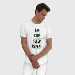 Пижама хлопковая мужская EAT CODE SLEEP REPEAT, цвет: белый — фото 2