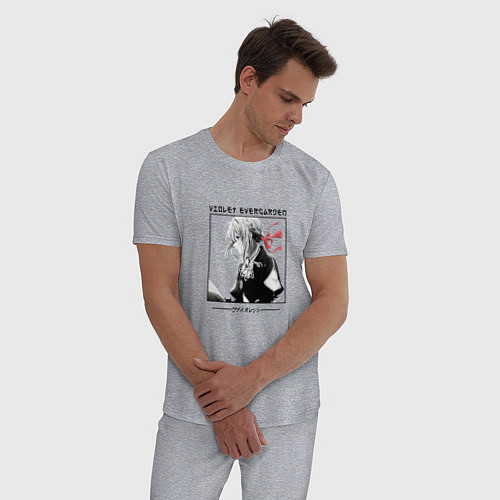 Мужская пижама Вайолет Эвергарден в квадрате с иероглифами / Меланж – фото 3