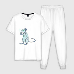 Пижама хлопковая мужская Мышь-робот, цвет: белый