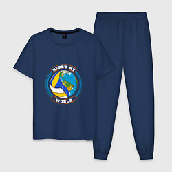 Пижама хлопковая мужская World - Volleyball, цвет: тёмно-синий