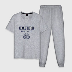 Пижама хлопковая мужская Оксфорд - логотип университета, цвет: меланж