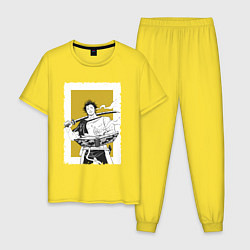 Пижама хлопковая мужская Стильный Ями, цвет: желтый
