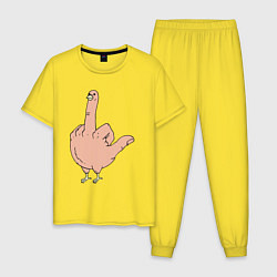 Пижама хлопковая мужская Fuck you chicken, цвет: желтый