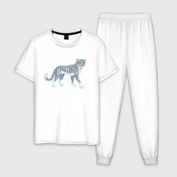 Пижама хлопковая мужская Водяной голубой тигр, символ 2022, цвет: белый