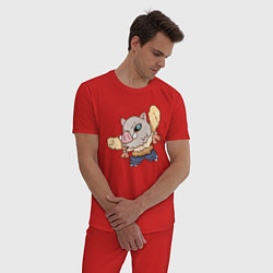 Пижама хлопковая мужская Иноске и креветки, цвет: красный — фото 2
