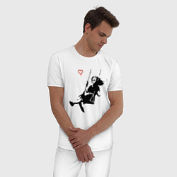 Пижама хлопковая мужская Banksy - Бэнкси девочка на качелях, цвет: белый — фото 2