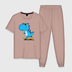 Пижама хлопковая мужская Динозавр скейтбордист, цвет: пыльно-розовый