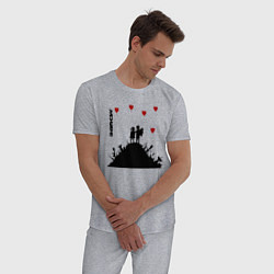 Пижама хлопковая мужская Banksy Бэнкси мальчик и девочка на горе оружия, цвет: меланж — фото 2