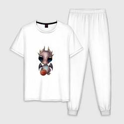 Пижама хлопковая мужская Баскетбол - Дракон, цвет: белый
