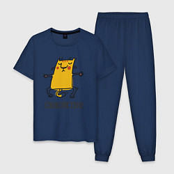 Пижама хлопковая мужская Спокойствие Спокойный кот, цвет: тёмно-синий