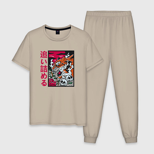 Мужская пижама Японский тигр / Миндальный – фото 1