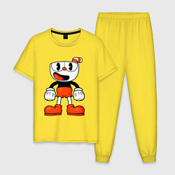 Пижама хлопковая мужская Cuphead красная чашечка, цвет: желтый