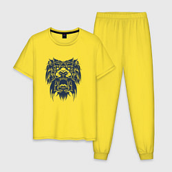 Пижама хлопковая мужская Черный лев тату, цвет: желтый