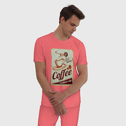 Пижама хлопковая мужская Coffee Cup Retro, цвет: коралловый — фото 2