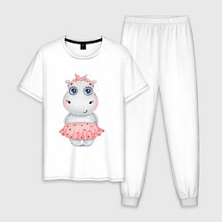 Пижама хлопковая мужская Бегемотик-девочка, цвет: белый
