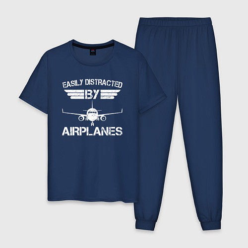 Мужская пижама Легко отвлекается на самолеты / Тёмно-синий – фото 1