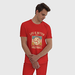 Пижама хлопковая мужская Волейбол - Жизнь, цвет: красный — фото 2