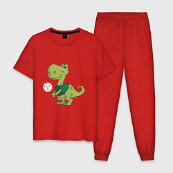 Пижама хлопковая мужская Volleyball Dinosaur, цвет: красный