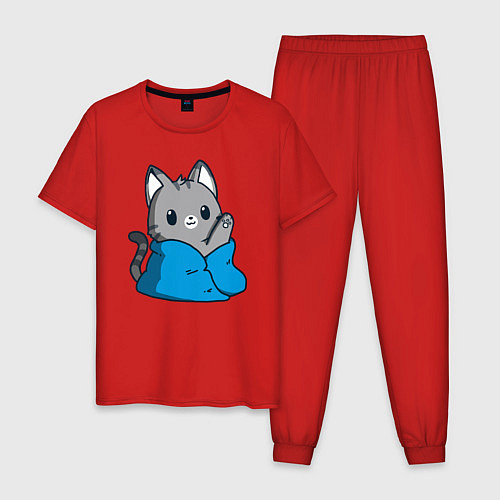 Мужская пижама Кот в одеяле / Красный – фото 1