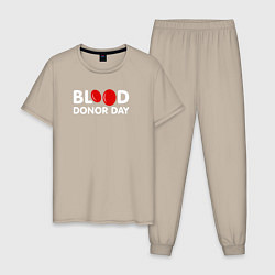Пижама хлопковая мужская Blood Donor Day, цвет: миндальный
