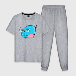 Пижама хлопковая мужская Большой голубой слон, цвет: меланж