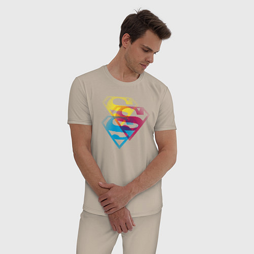 Мужская пижама Лого Супермена / Миндальный – фото 3
