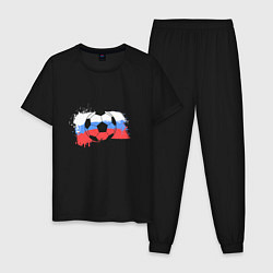 Пижама хлопковая мужская Футбол - Россия, цвет: черный