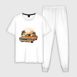 Пижама хлопковая мужская Оранжевый классический авто, цвет: белый