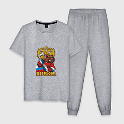 Пижама хлопковая мужская Хоккей - Russia, цвет: меланж