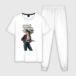 Пижама хлопковая мужская GTA 5 Girl weapon, цвет: белый