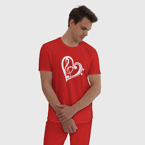 Мужская пижама Скрипичный и Басовый Ключи в Сердце / Красный – фото 3
