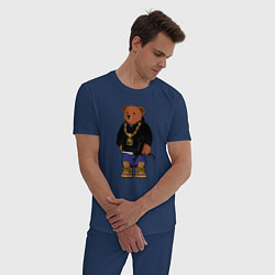 Пижама хлопковая мужская Gangsta bear Крутой мишка, цвет: тёмно-синий — фото 2