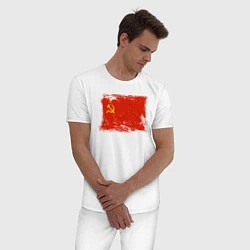 Пижама хлопковая мужская Рваный флаг СССР, цвет: белый — фото 2