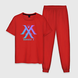 Пижама хлопковая мужская Monsta x neon, цвет: красный