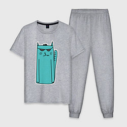 Пижама хлопковая мужская Бирюзовый кот, цвет: меланж