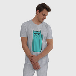 Пижама хлопковая мужская Бирюзовый кот, цвет: меланж — фото 2
