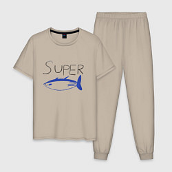 Пижама хлопковая мужская Super tuna jin, цвет: миндальный