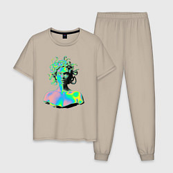 Пижама хлопковая мужская Gorgon Medusa Vaporwave Neon, цвет: миндальный