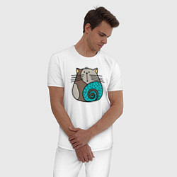Пижама хлопковая мужская Круглый абстрактный кот, цвет: белый — фото 2