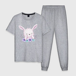 Пижама хлопковая мужская Милый Крольчонок С Цветками, цвет: меланж