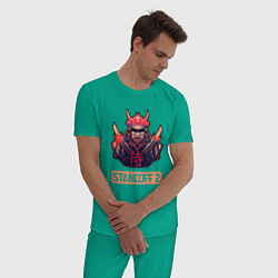 Пижама хлопковая мужская СТАНДОФФ 2 - САМУРАЙ, цвет: зеленый — фото 2