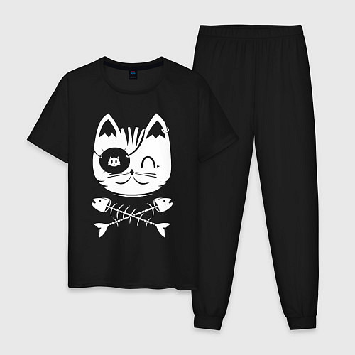 Мужская пижама Голова кота Skull Hype / Черный – фото 1