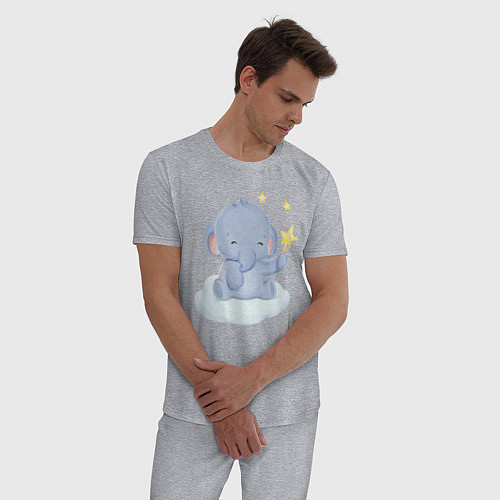 Мужская пижама Милый Слонёнок На Облаке Со Звездой / Меланж – фото 3
