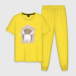 Пижама хлопковая мужская Милый Крольчонок Спит В Домике, цвет: желтый