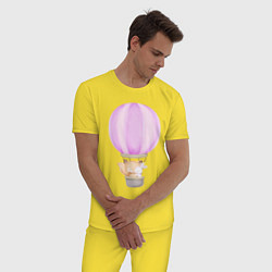 Пижама хлопковая мужская Милый Лисёнок И Крольчонок На Воздушном Шаре, цвет: желтый — фото 2