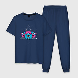Пижама хлопковая мужская Космические кибер коты, цвет: тёмно-синий