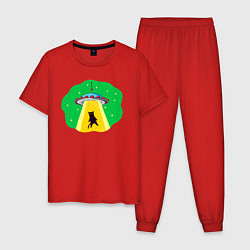 Пижама хлопковая мужская Котейку похищают пришельцы, цвет: красный
